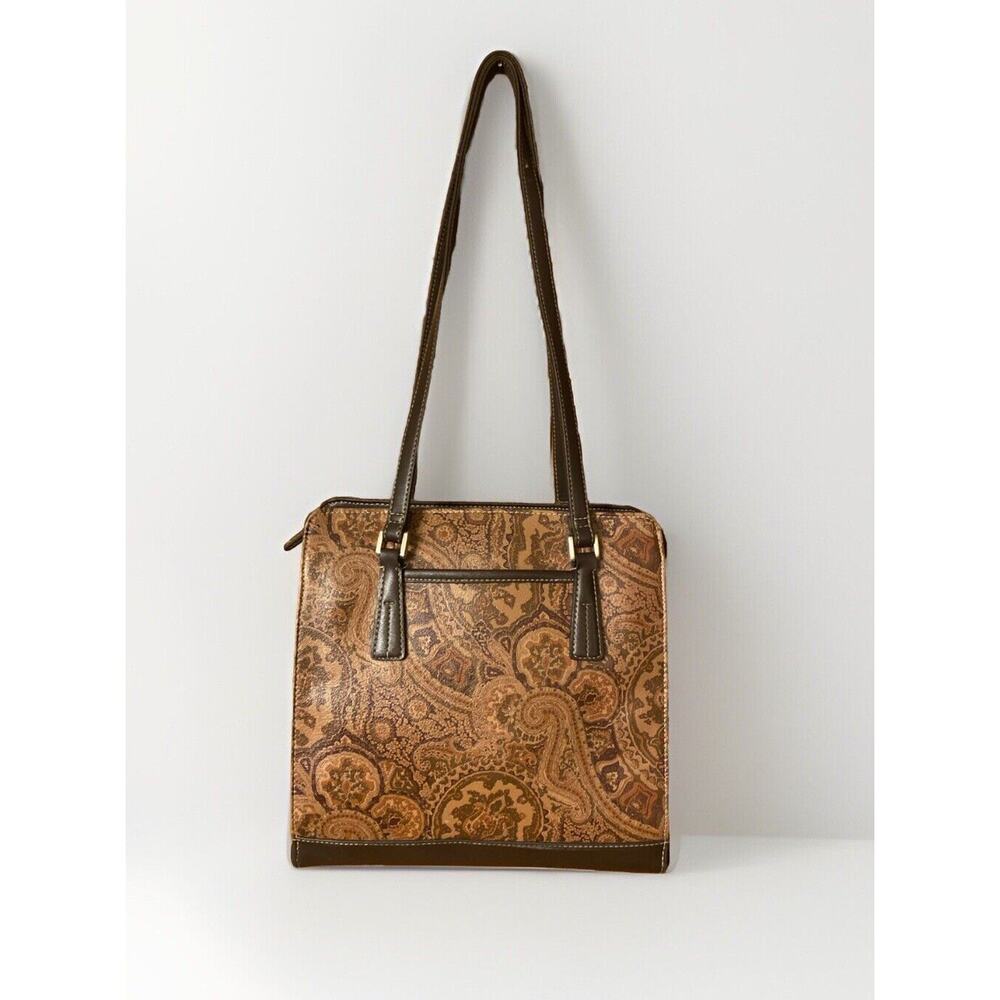 Liz Claiborne Genuine Leather Paisley Handbag Satchel Purse Bag Vintage